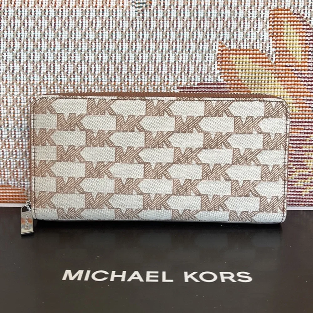 Michael Kors Men’s Women’s Cooper Tech Zip Around Continental Wallet Cream Multi
